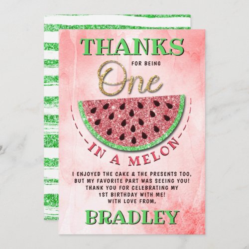 One In A Melon 1st Birthday Thank You Card