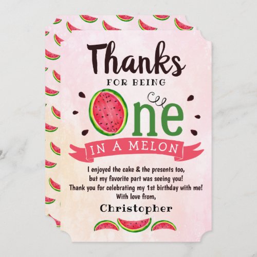 One In A Melon 1st Birthday Thank You Card