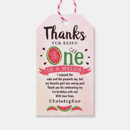 One In A Melon 1st Birthday Thank You Gift Tags