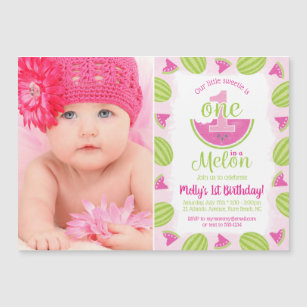 One in a Melon 1st Birthday Watercolor Photo Magnetic Invitation