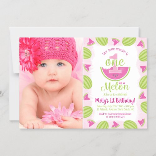 One in a Melon 1st Birthday Watercolor Photo Magnetic Invitation