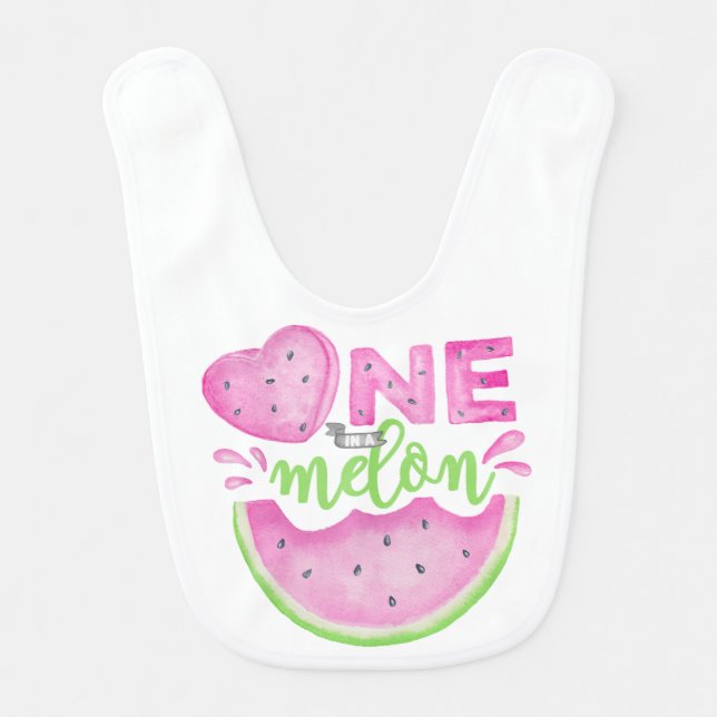 One in a Melon 1st Birthday Watermelon Baby Bib (Front)