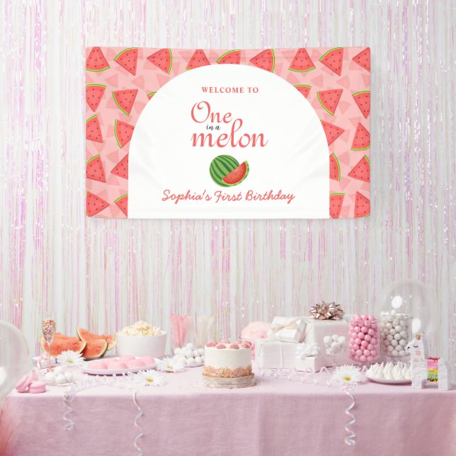 One In A Melon 1st Birthday Watermelon   Banner (Party)