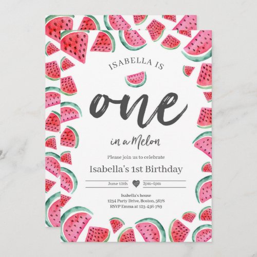 One In A Melon 1st Birthday Watermelon Birthday Invitation