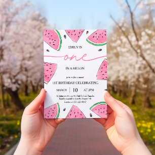 One In A Melon 1st Birthday Watermelon Birthday Invitation