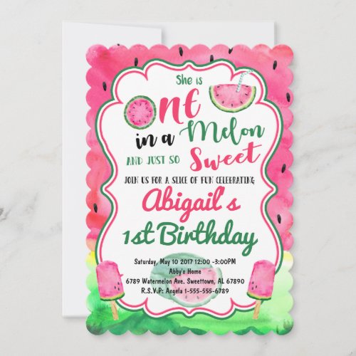 One in a Melon 1st Birthday Watermelon Invitation