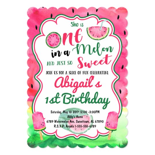 Download One in a Melon 1st Birthday Watermelon Invitation | Zazzle.com