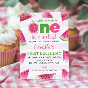 One In A Melon 1st Birthday Watermelon Invitation