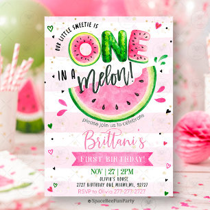 One In A Melon 1st Birthday Watermelon Invitation