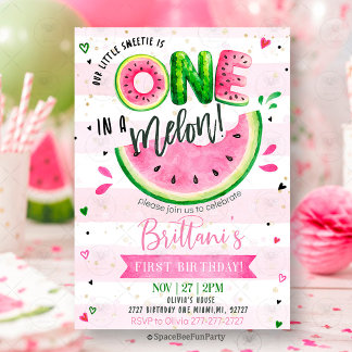 One In A Melon 1st Birthday Watermelon Invitation