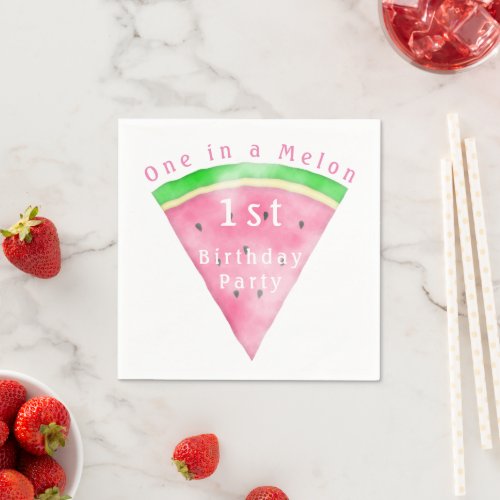 One in a Melon 1st Birthday Watermelon Napkins