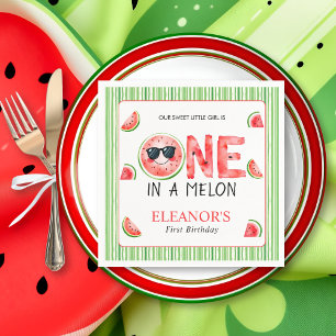 One in a melon 1st birthday watermelon party napkins
