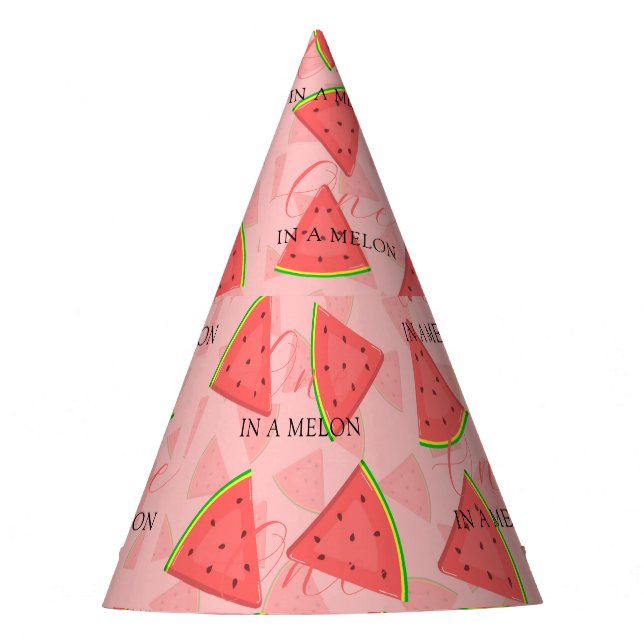 One In A Melon 1st Birthday Watermelon Pattern   Party Hat (Front)