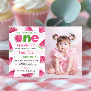 One In A Melon 1st Birthday Watermelon Photo Invitation