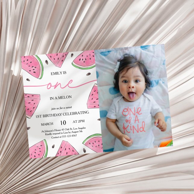 One In A Melon 1st Birthday Watermelon Photo Invitation (Creator Uploaded)