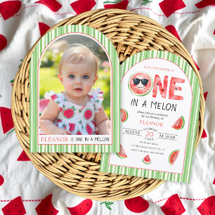 One in a melon 1st birthday watermelon summer invitation