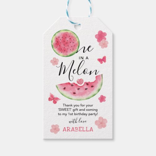  One in a Melon 1st Birthday Watermelon Thank You Gift Tags