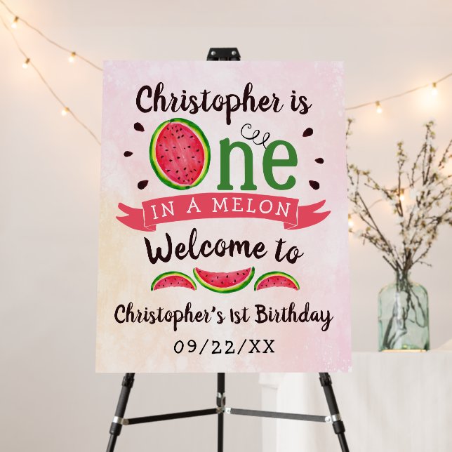 One In A Melon 1st Birthday Welcome Foam Board (In Situ (Stand))