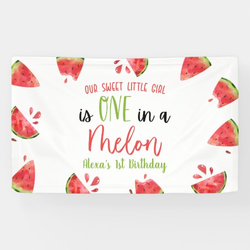 One In A Melon 1st First Birthday Party Watermelon Banner