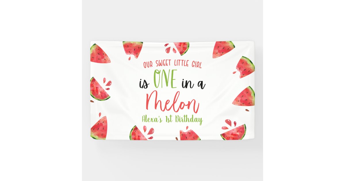 One In A Melon 1st First Birthday Party Watermelon Banner | Zazzle