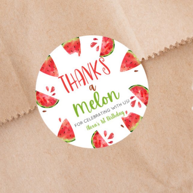One In A Melon 1st First Birthday Party Watermelon Classic Round Sticker (Creator Uploaded)