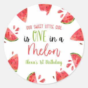 One In A Melon 1st First Birthday Party Watermelon Classic Round Sticker