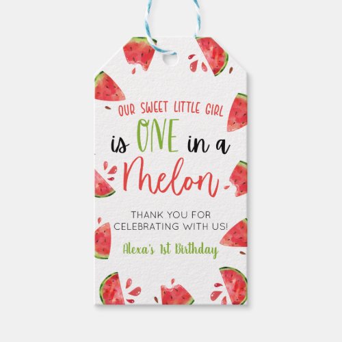 One In A Melon 1st First Birthday Party Watermelon Gift Tags