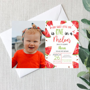 One In A Melon 1st First Birthday Party Watermelon Invitation