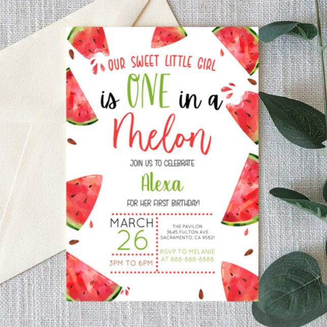 One In A Melon 1st First Birthday Party Watermelon Invitation (Creator Uploaded)