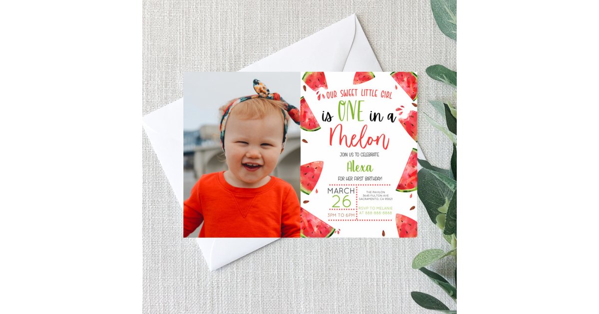 One In A Melon 1st First Birthday Party Watermelon Invitation | Zazzle