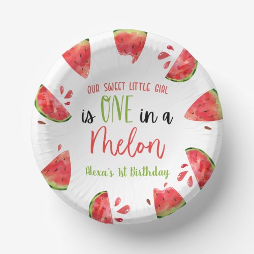 One In A Melon 1st First Birthday Party Watermelon Paper Bowls