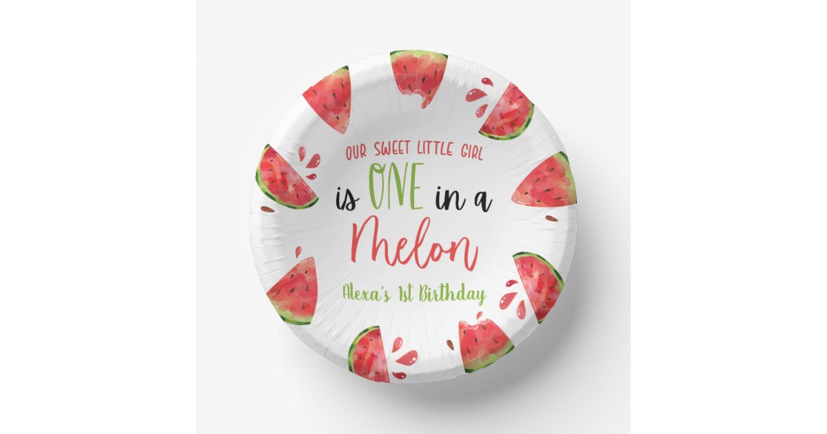 One In A Melon 1st First Birthday Party Watermelon Paper Bowls | Zazzle