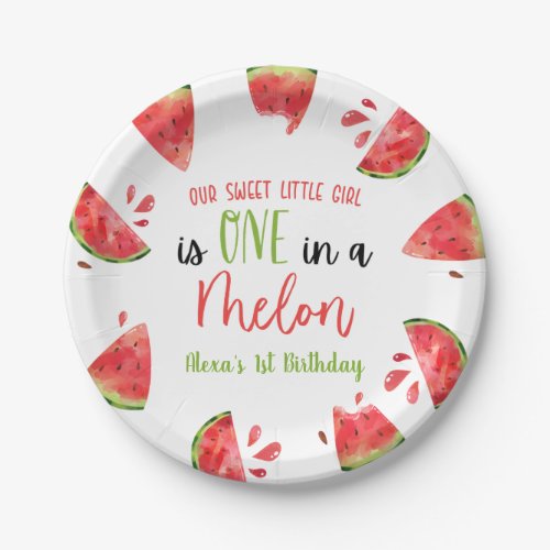 One In A Melon 1st First Birthday Party Watermelon Paper Plates