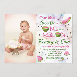 One in a Melon 1st Watermelon Birthday Invitation