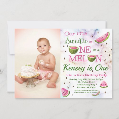 One in a Melon 1st Watermelon Birthday Invitation