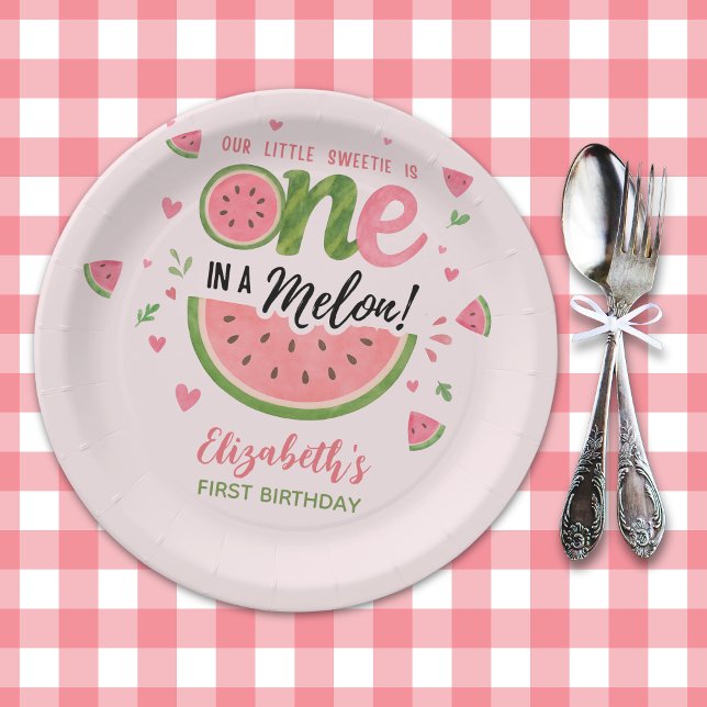 One in a Melon Adorable First Birthday Girl Paper Plates (Creator Uploaded)