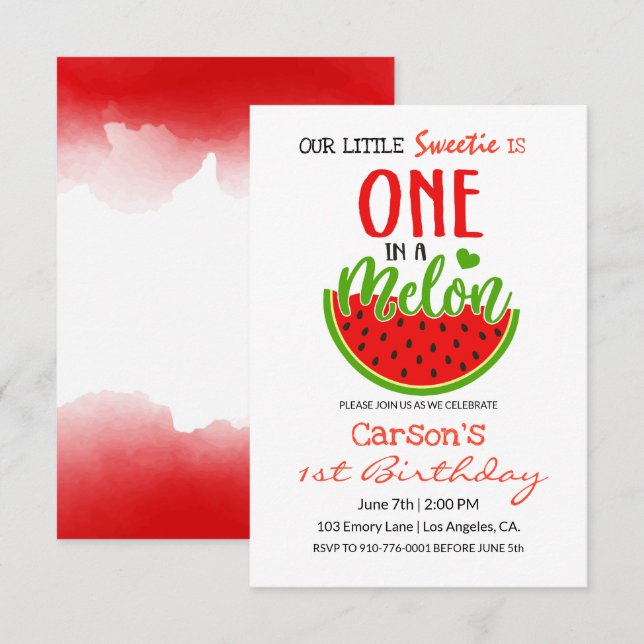 One In A Melon | Baby Birthday Invitation (Front/Back)
