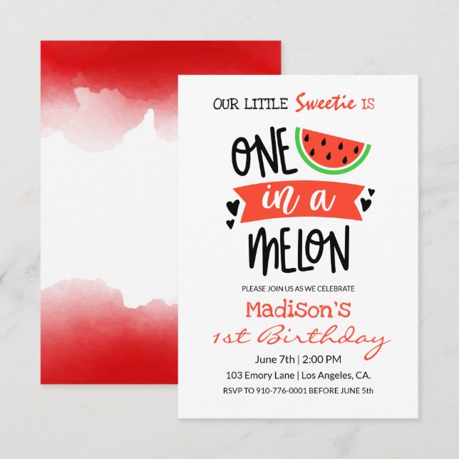 One In A Melon | Baby Birthday Invitation (Front/Back)