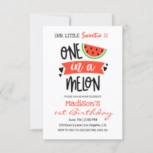 One In A Melon   Baby Birthday Invitation