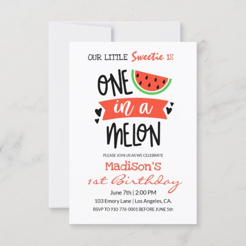 One In A Melon  Baby Birthday Invitation