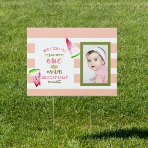 One in a Melon Baby Photo Birthday Cute Welcome Sign