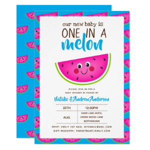 One In A MELON Baby Shower Blue Pink Modern Cute Invitation
