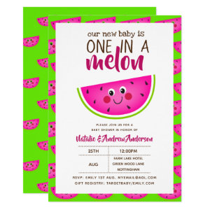 One In A MELON Baby Shower Lime Green Pink Modern Invitation