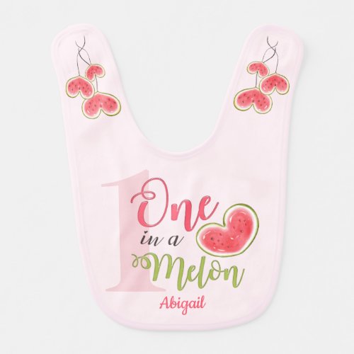 One In A Melon Balloons Pink 1st Birthday Girl Baby Bib