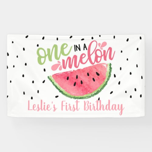 One in a Melon Birthday Banner _ Lt Pink Text