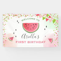 One in a melon birthday banner Watermelon Girl