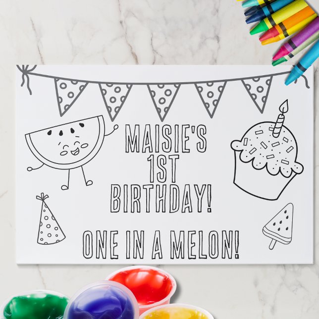 One in a Melon Birthday Coloring placemat (One in a Melon Birthday Coloring placemat)