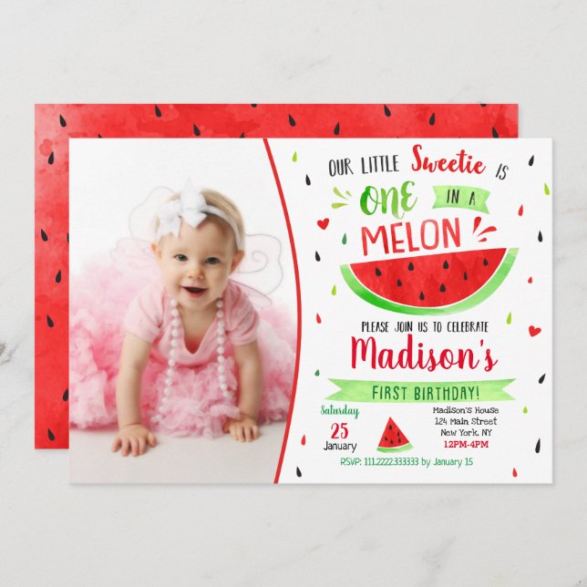 One in a Melon Birthday Invitation (Front/Back)
