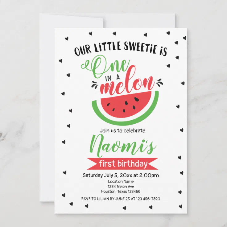 One in a Melon Birthday Invitation | Zazzle