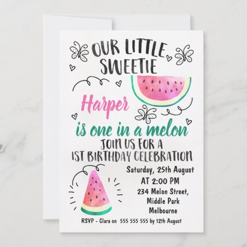 One In A Melon Birthday Invitation